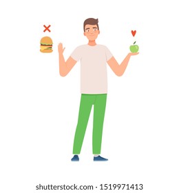 Man refuses a sandwich. Vector illustration on White Background.