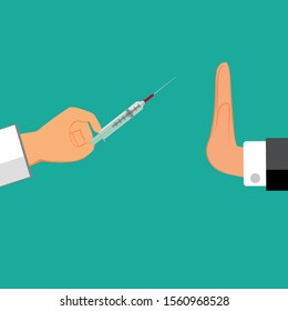 Man refuses to vaccinate.Vector illustration.