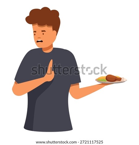 Man refusing a plate of unhealthy food, promoting healthy eating habits and conscious food choices