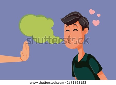 
Man Rejected Because of Bad Breath Vector Concept Illustration. Girlfriend being repulsed by the poor oral hygiene of her boyfriend 