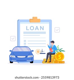 A man rejoices at the approval of a car loan. Vector illustration.