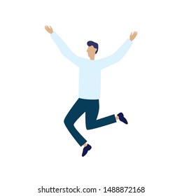Man rejoices. Flat cartoon character isolated on white background