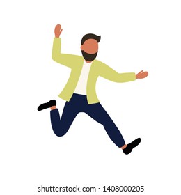The man rejoices and jumps. Dancing boy. Vector illustration on white isolated background