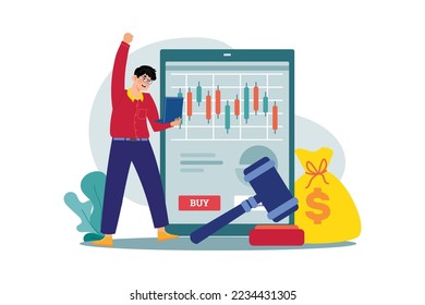 Man rejoices over the profits in the bidding