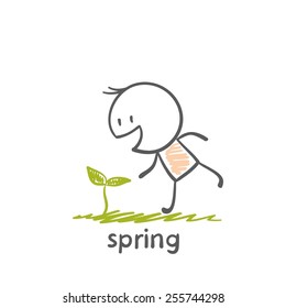 man rejoices spring illustration