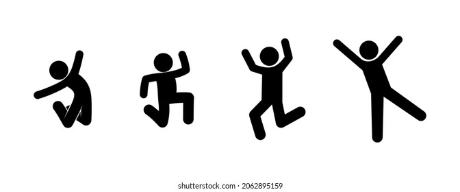 man rejoices, stick figure human silhouette, icons people, fun and delight