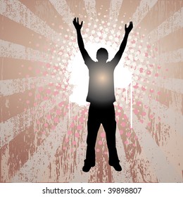 Man rejoicing on ray background