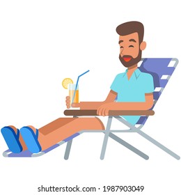 Man relax on deck chair icon beach lounge vector