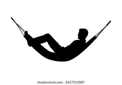 Man relax on hammock silhouette, Man relaxing lying in hammock. Vector silhouette