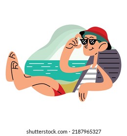 Man relaxing in the beach cartoon vector illustration