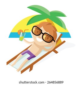a man relaxing in the beach with sunglasses