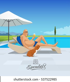 Man relaxing by the pool with a cold drink