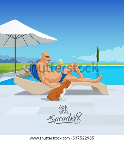 Man relaxing by the pool with a cold drink