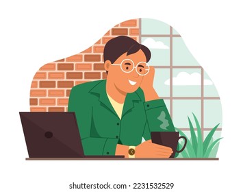 Hombre descansando en un café después de trabajar