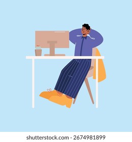 Homem relaxando na mesa com o computador