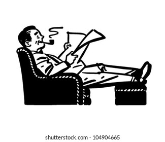 Man Relaxing In Easy Chair - Retro Clipart Illustration