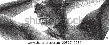 Man relaxing with good flexibility raises hands above head. Satisfied with work done. Taking time for a minute break. Minimalistic design for presentations, flyers or posters. 3d vector illustration.