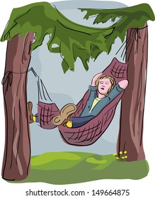 man relaxing in hammock