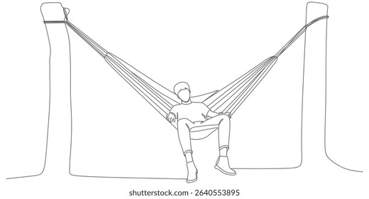 Man Relaxing in Hammock – Minimalist Continuous-Line Vector Illustration