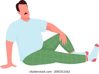 Man relaxing at home semi flat color vector character. Resting figure. Full body person on white. Lifestyle isolated modern cartoon style illustration for graphic design and animation