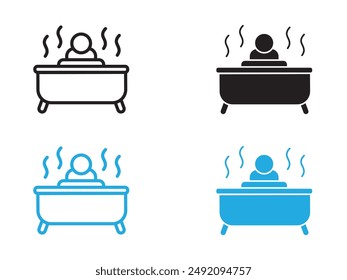 Man relaxing in jacuzzi icon black and white vector outline sign