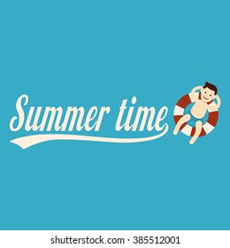 Man relaxing with lifebelt, Summertime, Vector illustration.