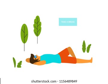 man relaxing lying down in the park vector graphic