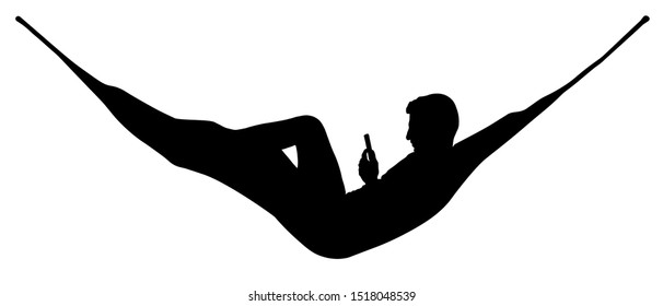 Man Relaxing Lying In Hammock. Vector Silhouette