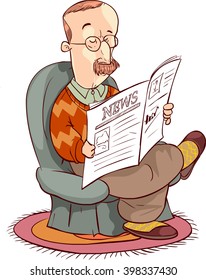 Man Relaxing With Newspaper  Clipart Illustration