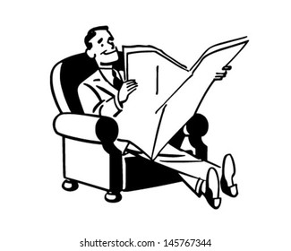 Man Relaxing With Newspaper - Retro Clip Art Illustration