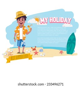 Man Relaxing on the beach with cocktail. presenting. holiday concept - vector illustration