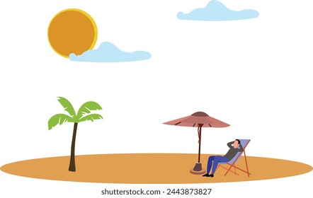 Man relaxing on beach Illustration