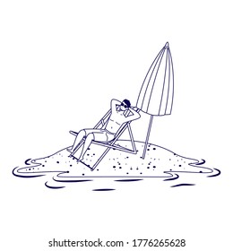 man relaxing on the beach seated in chair and umbrella vector illustration design