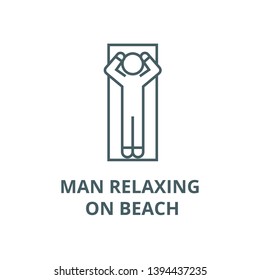 Man relaxing on beach vector line icon, linear concept, outline sign, symbol
