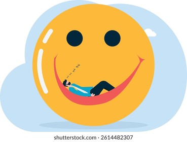 A man relaxing on a big smile. Illustration to be optimistic, cheerful, positive and happy.


