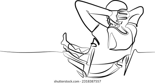 Man relaxing on chair one line continuous line art illustration minimalism