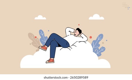 Man Relaxing on a Cloud, Dreaming of Serenity