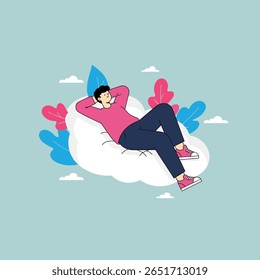  Man relaxing on a cloud dreaming of serenity