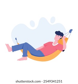 Hombre relajándose en la hamaca, ilustración plana 