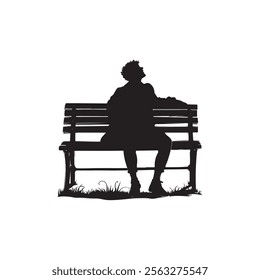 Man Relaxing on Park Bench Silhouette Design