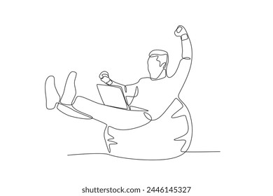 Man relaxing on pillow while working from home.Working from home one-line drawing