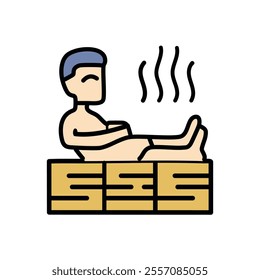 Man relaxing in sauna flat color icon. Pictogram for web page, mobile app, promo. Editable stroke