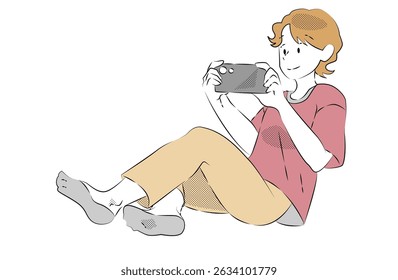 Man relaxing in socks while using smartphone