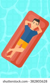 Man relaxing in swimming pool.