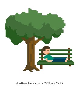 Man Relaxing Under Tree Pixel