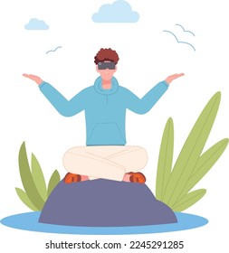 Hombre relajado en realidad virtual. Auriculares de entretenimiento digital aislados en fondo blanco
