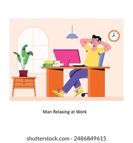 Man Relaxing at Work concept flat style stock illustration with background. EPS 10 File