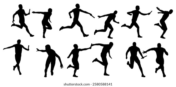 Man relay run sport silhouettes vector illustration set