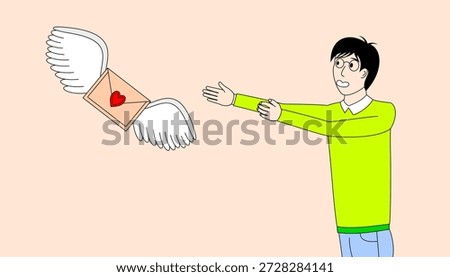 A man release a card with a heart on it and throw it away. Concept of sadness and loss, as the man is about to discard something that holds sentimental value