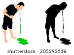 Man releasing a large stream of vomit, vector